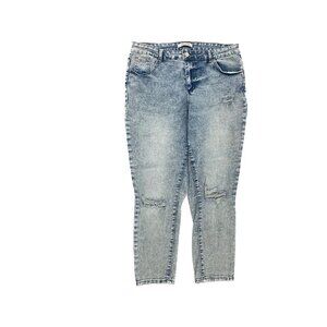 Catch Stitch Distressed Ankle Skinny Women's size 16 Acid Wash Blue Denim jeans